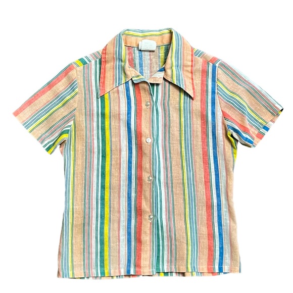 Vintage Kids Sears and Roebuck Cotton Polyester wide lapel stripe button shirt - Picture 1 of 6